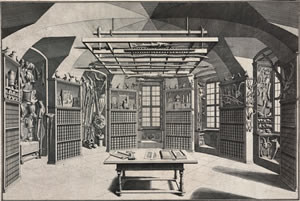 Salomon Kleiner: Blick in das unter Abt Gottfried Bessel eingerichtete Graphische Kabinett im Südostturm, 1738